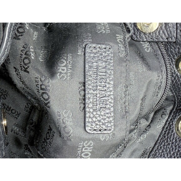 MICHAEL KORS Womens Black Leather Purse Drawstring Bucket Hobo Bag Gold Hardware - Picture 9 of 13